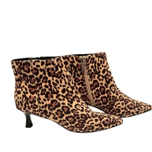 Reaction Kenneth Cole Cheetah Print Pointy Toe Sexy Kitten Heel Ankle Boots 8.5 - Picture 4 of 10